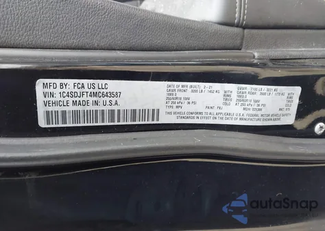 2021 Dodge Durango Pursuit Awd z USA, uszkodzony, nr VIN 1C4SDJFT4MC643587